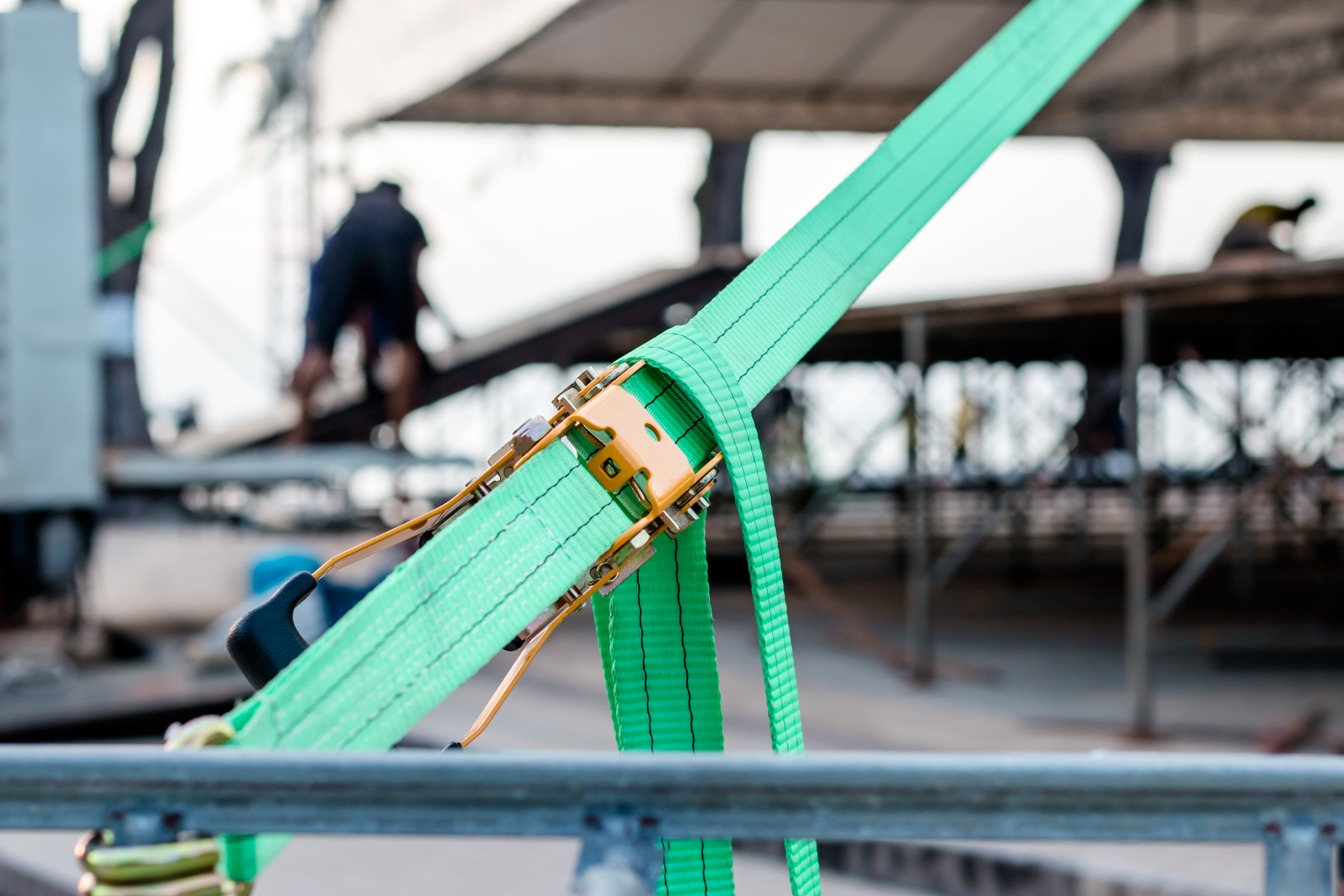 Closeup of a lashing strap on a construction site
